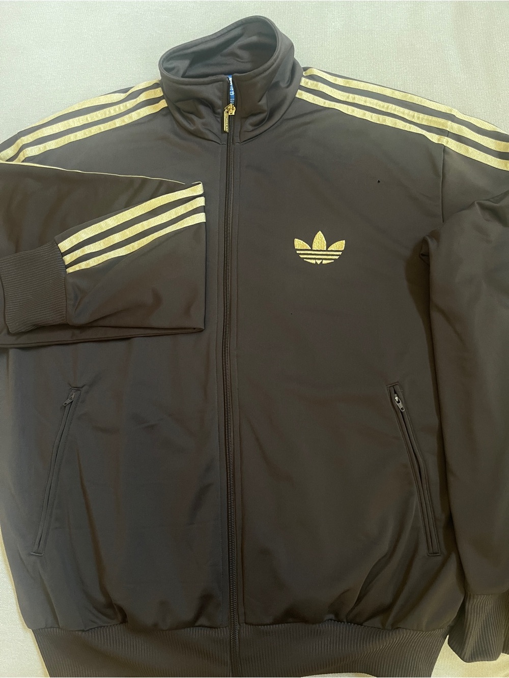 adidas Originals Brown Track Jacket with Gold Stripes - Picture 2 of 5